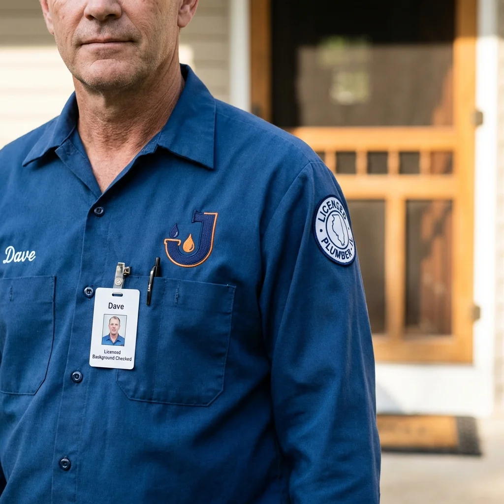 Licensed plumber showing ID badge in Uhrichsville, OH