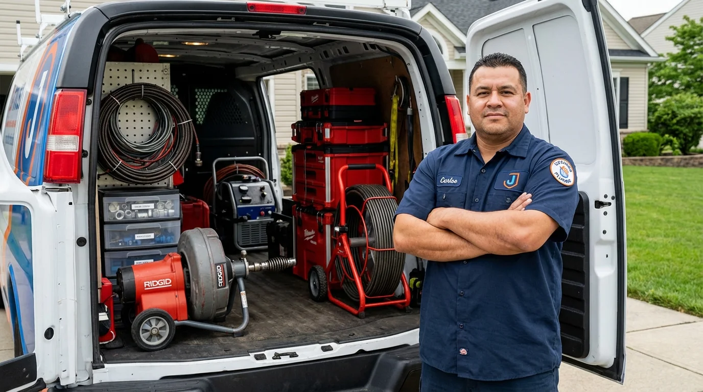 Professional drain cleaning equipment and Johns Plumbing LLC plumber in Uhrichsville