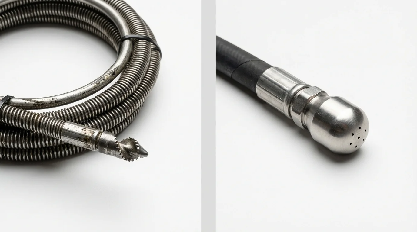 Drain snake cable and hydro jetting nozzle used for drain cleaning in Uhrichsville, OH