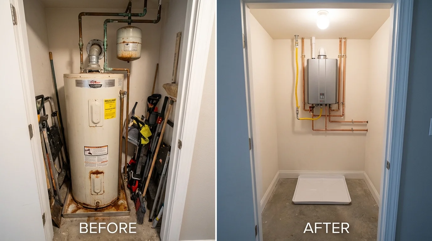 Tank water heater versus wall-mounted tankless unit comparison for Uhrichsville, OH homeowners