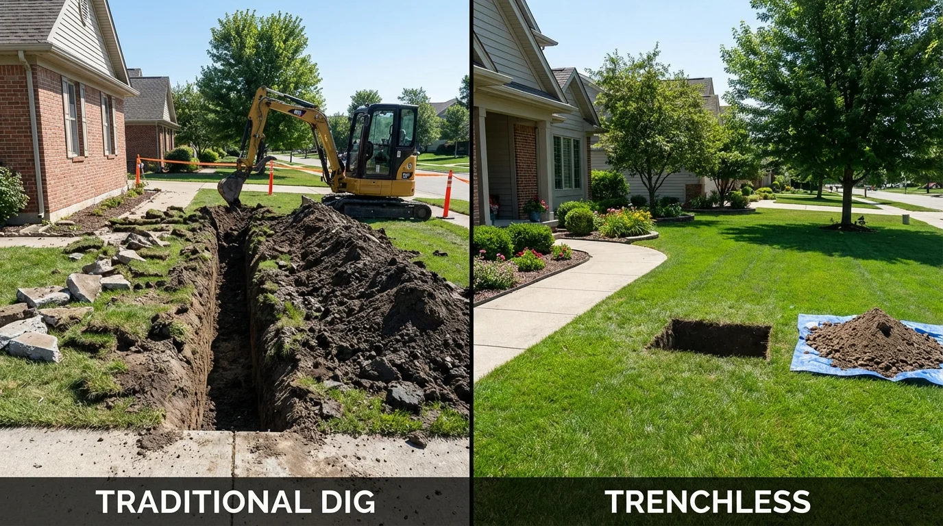Trenchless sewer repair with minimal yard damage versus traditional excavation in Uhrichsville, OH